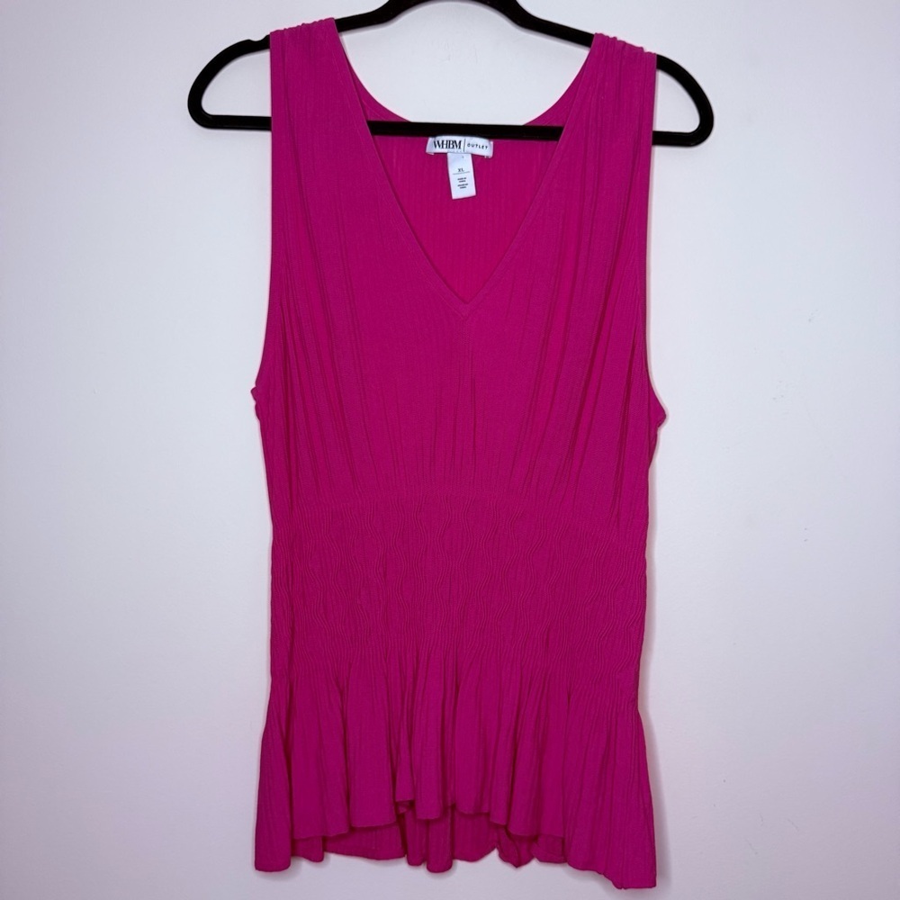 WHBM OUTLET Barbiecore Pink Diamond Ruched Peplum Ruffle Tank Top